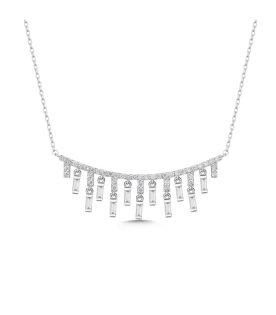 14K Beyaz Altın Pırlanta Kolye – Baget Sarkıtlı Fringe (Saçak) Tasarım