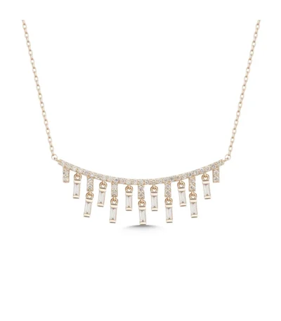 14K Rose Altın Pırlanta Kolye – Baget Sarkıtlı Fringe (Saçak) Tasarım