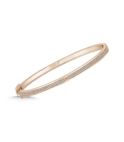 14K Rose Altın Bangle Bileklik – Pırlanta Pave Yarım Şerit Tasarım