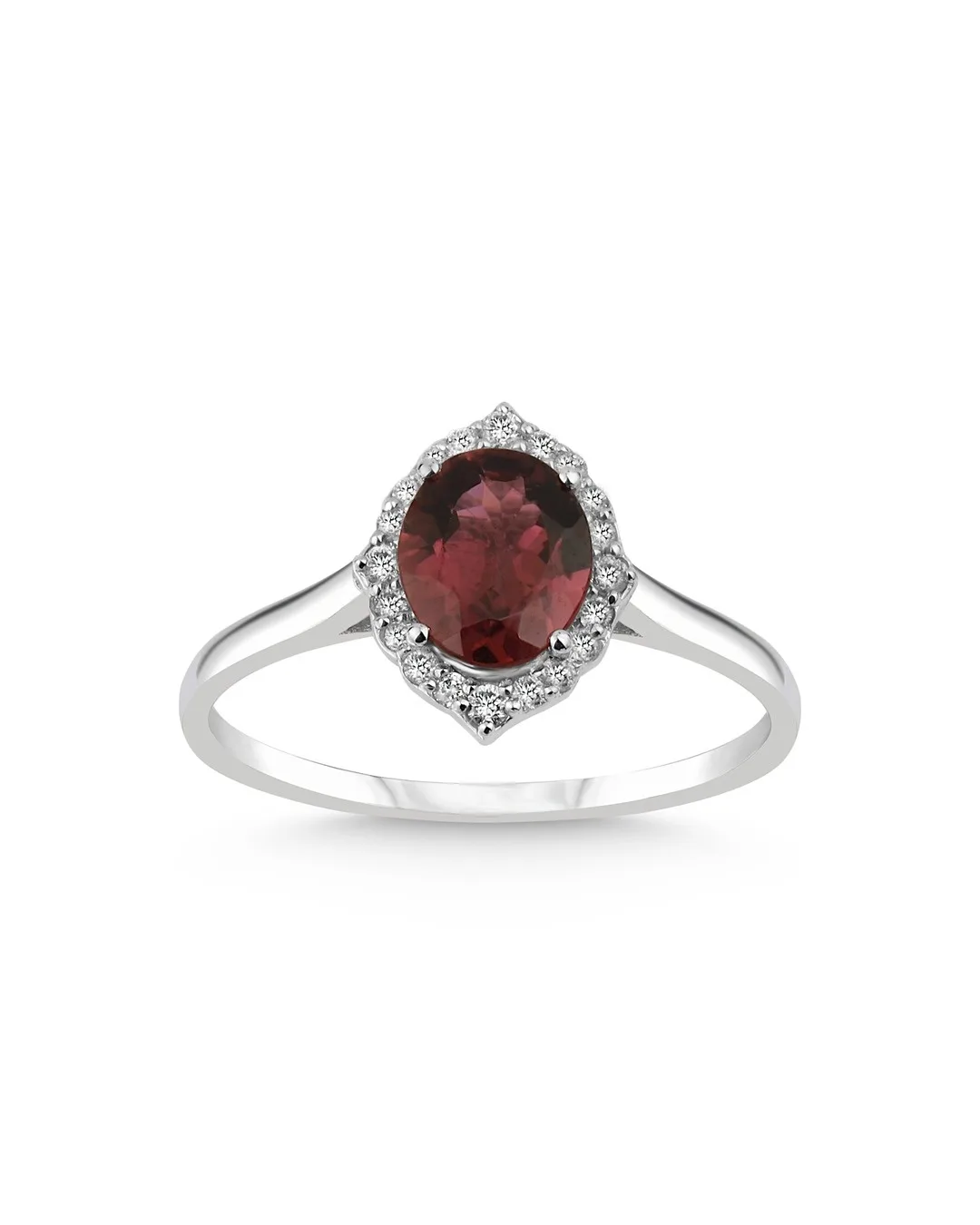 Oval Kesim Bordo Renkli Taşlı Yuvarlak Pırlanta Çerçeveli Tek Taş Yüzük – 14 Ayar Beyaz Altın Oval Kesim Bordo Renkli Taşlı Yuvarlak Pırlanta Çerçeveli Tek Taş Yüzük – 14 Ayar Beyaz Altın