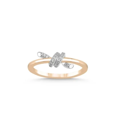 Yuvarlak Kesim Pırlanta Düğüm Desenli Yüzük – 14 Ayar İki Renkli Altın