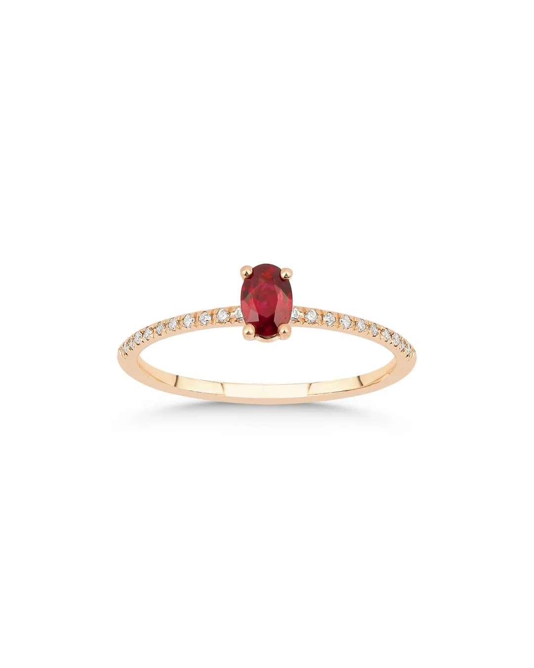 Oval Kesim Kırmızı Taşlı ve Yuvarlak Kesim Pırlanta Tektaş Tasarımlı Yüzük – 14 Ayar Rose Altın Oval Kesim Kırmızı Taşlı ve Yuvarlak Kesim Pırlanta Tektaş Tasarımlı Yüzük – 14 Ayar Rose Altın