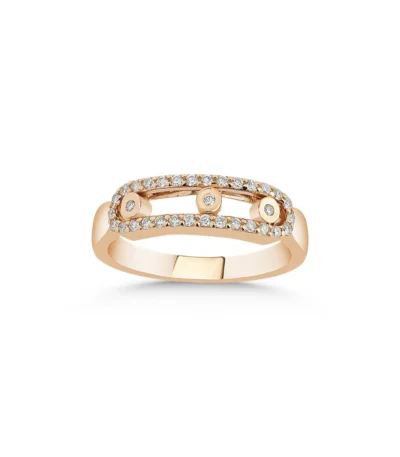 Yuvarlak Kesim Pırlanta Kayan Taşlı Yüzük – 14 Ayar Rose Altın